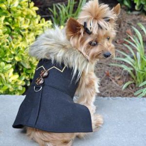 Black Wool Fur Collared Coat